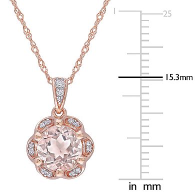 Stella Grace 14k Rose Gold Morganite & Diamond Accent Flower Stud Pendant Necklace