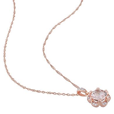 Stella Grace 14k Rose Gold Morganite & Diamond Accent Flower Stud Pendant Necklace