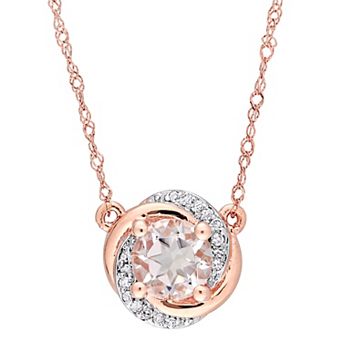 Stella Grace 10k Rose Gold Morganite & Diamond Accent Swirl Halo Necklace