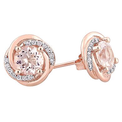 Stella Grace 10k Rose Gold Morganite & 1/7 Carat T.W. Diamond Swirl Halo Stud Earrings