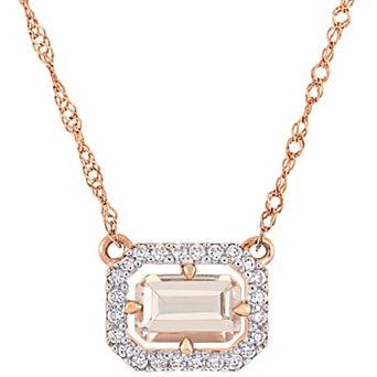 Stella Grace 14k Rose Gold Morganite & 1/10 Carat T.W. Diamond Floating Halo Necklace