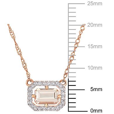 Stella Grace 14k Rose Gold Morganite & 1/10 Carat T.W. Diamond Floating Halo Necklace