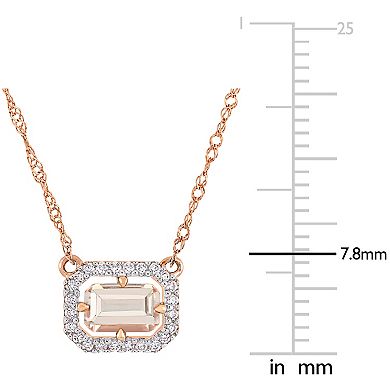 Stella Grace 14k Rose Gold Morganite & 1/10 Carat T.W. Diamond Floating Halo Necklace