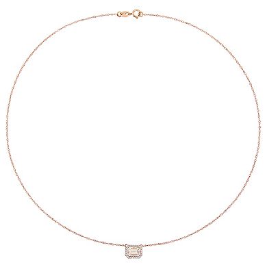 Stella Grace 14k Rose Gold Morganite & 1/10 Carat T.W. Diamond Floating Halo Necklace