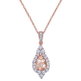Stella Grace 10k Rose Gold Morganite, White Sapphire & Diamond Accent Drop Pendant Necklace