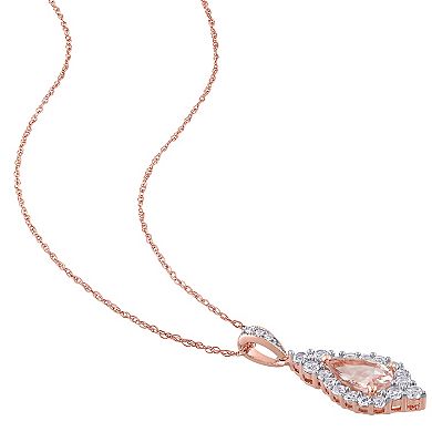 Stella Grace 10k Rose Gold Morganite, White Sapphire & Diamond Accent Drop Pendant Necklace