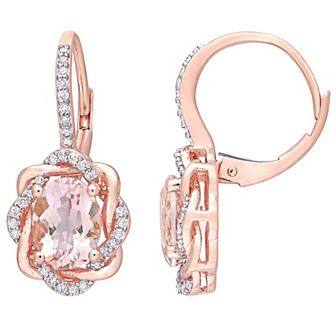 Stella Grace 10k Rose Gold Morganite & 1/4 Carat T.W. Diamond Interlaced Halo Earrings
