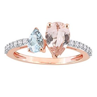 Stella Grace 10k Rose Gold Morganite, Aquamarine & White Topaz Ring