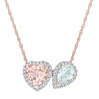 Stella Grace 10k Rose Gold Morganite, Aquamarine & 1/5 Carat T.W. Diamond Pendant Necklace