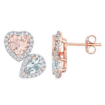 Stella Grace 10k Rose Gold Morganite, Aquamarine & 3/8 Carat T.W. Diamond Stud Earrings