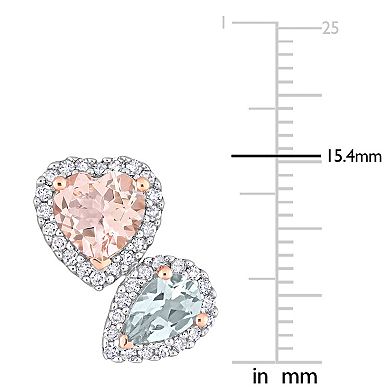 Stella Grace 10k Rose Gold Morganite, Aquamarine & 3/8 Carat T.W. Diamond Stud Earrings