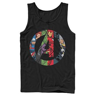 Men's Marvel Avengers Group Shot Comic Fill Logo Tank Top