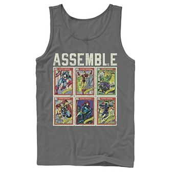 Men's Marvel Assemble Avengers Trading Cards Stacked Poster Tank Top