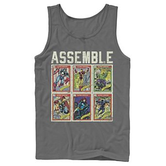 Men's Marvel Assemble Avengers Trading Cards Stacked Poster Tank Top