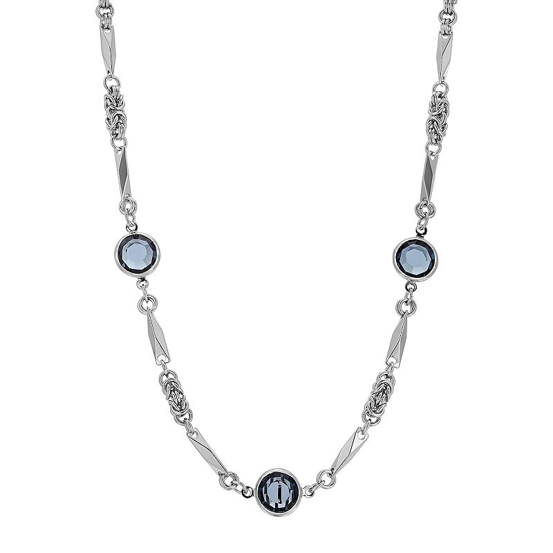 1928 Silver Tone Blue Crystal 16-Inch Necklace, Womens