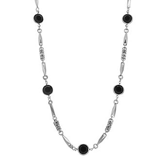 1928 Silver Tone Black Crystal Necklace