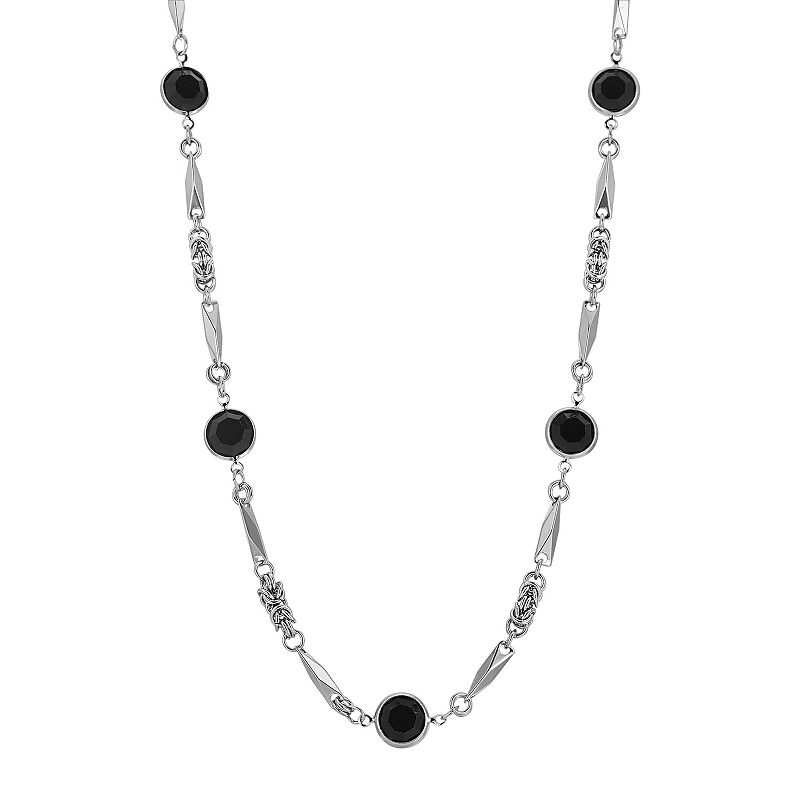 1928 Silver Tone Black Crystal Necklace, Womens