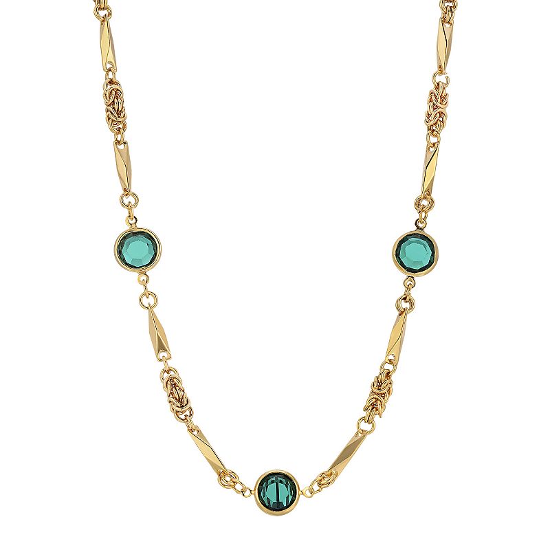 1928 Gold Tone Green Crystal Necklace, Womens