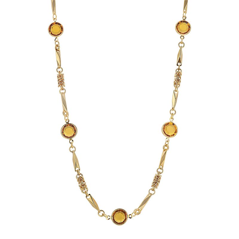 1928 Gold Tone Topaz Color Crystal Necklace, Womens, Yellow