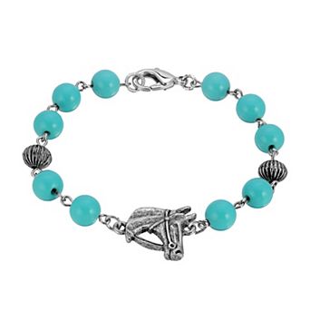1928 Pewter Simulated Turquoise Horse Bracelet