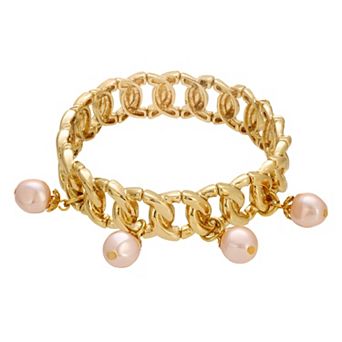 1928 Gold Tone Simulated Peach Pearl Stretch Bracelet