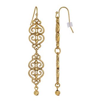 1928 Gold Tone Filigree Wire Drop Earrings