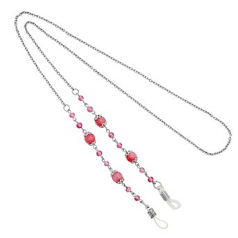 1928 Silver Tone Pink Bead Eyeglass Holder