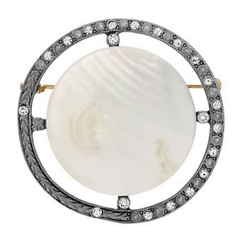1928 Silver Tone Simulated Crystal & Mother of Pearl Brooch