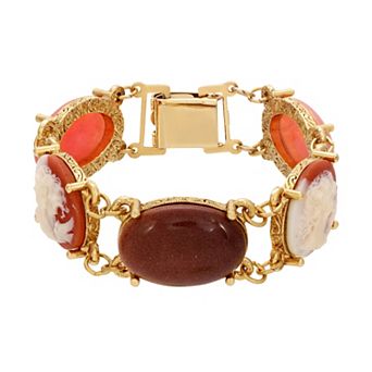 1928 Gold Tone Cameo Link Bracelet