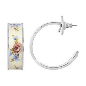 1928 Silver Tone Large Floral Hoop Earrings