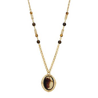 1928 Gold Tone Tortoiseshell Medallion Necklace