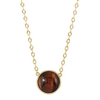 1928 Gold Tone Simulated Tiger Eye Necklace