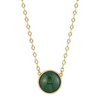 1928 Gold Tone Dark Green Stone Necklace