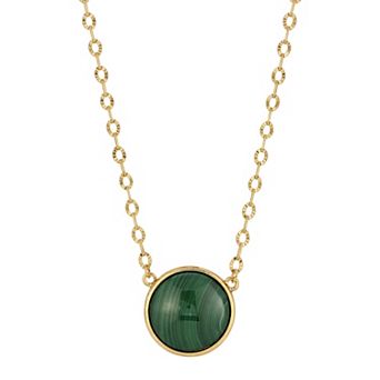 1928 Gold Tone Dark Green Stone Necklace