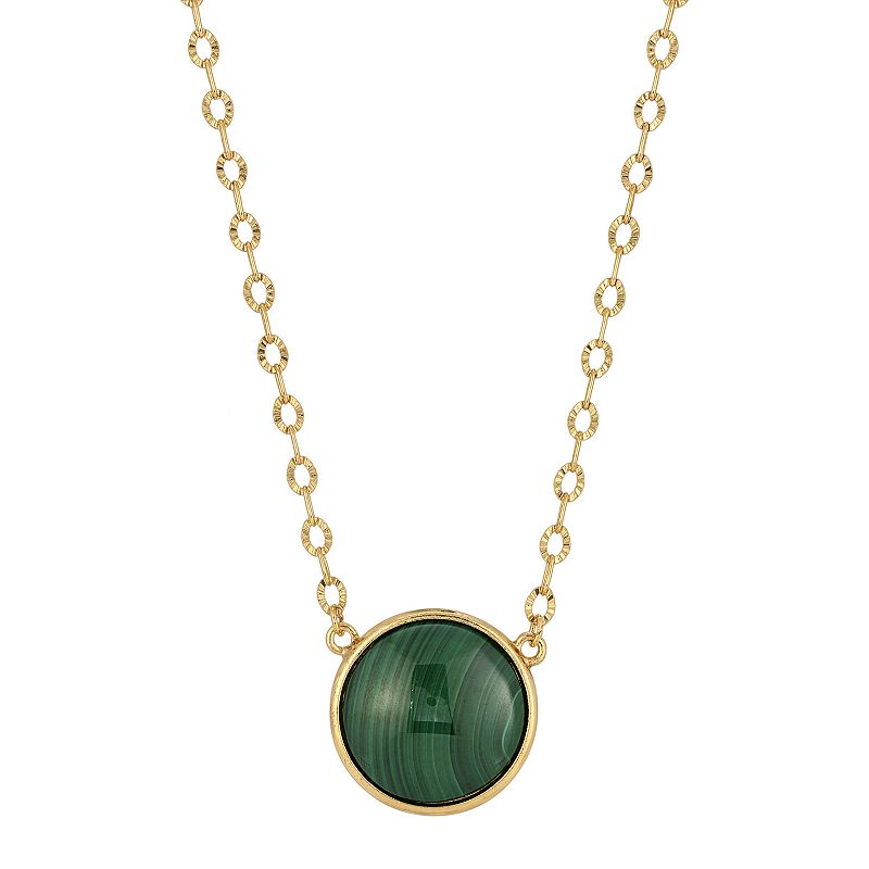 1928 Gold Tone Dark Green Stone Necklace, Womens