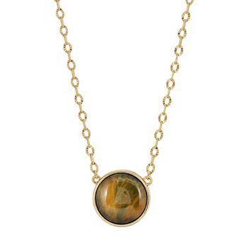1928 Gold Tone Simulated Honey Tiger Eye Necklace