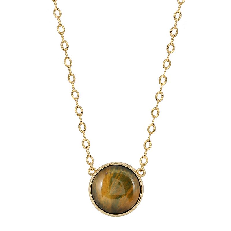 1928 Gold Tone Simulated Honey Tiger Eye Necklace, Womens, Brown