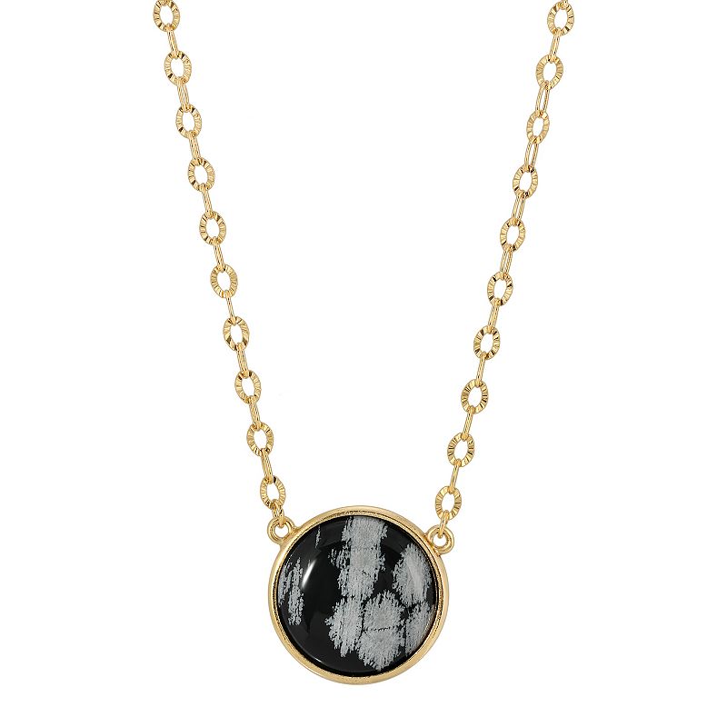 1928 Gold Tone Simulated Snowflake Obsidian Necklace, Womens, White