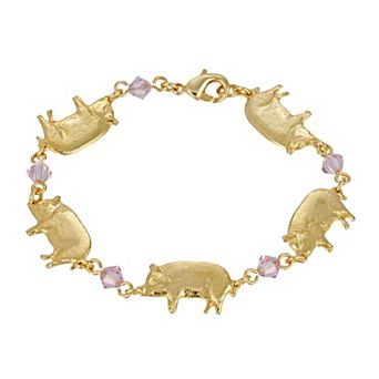 1928 Gold Tone Pink Bead Pig Bracelet