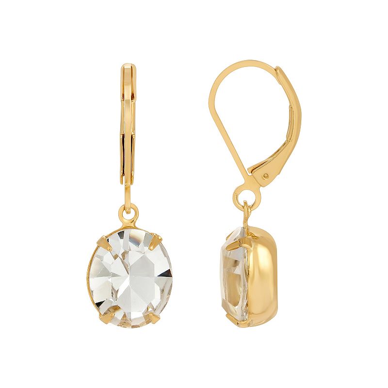 1928 Gold Tone Oval Crystal Drop Earrings, Womens