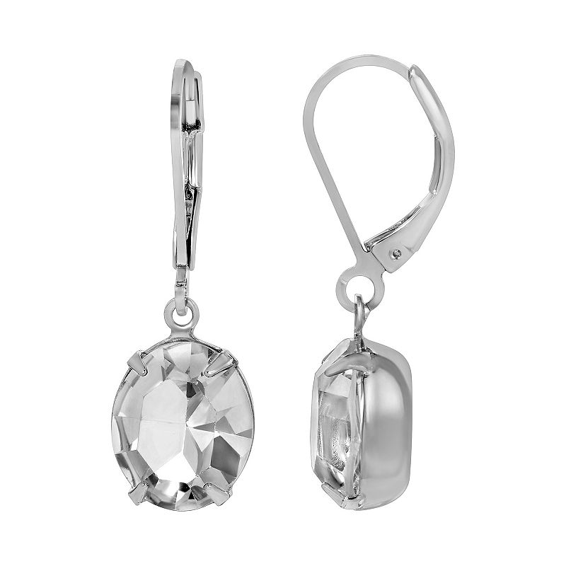 1928 Silver Tone Oval Crystal Drop Earrings, Womens