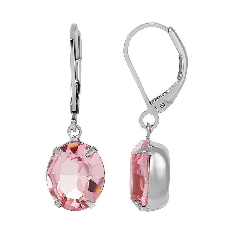 1928 Silver Tone Pink Oval Crystal Drop Earrings, Womens