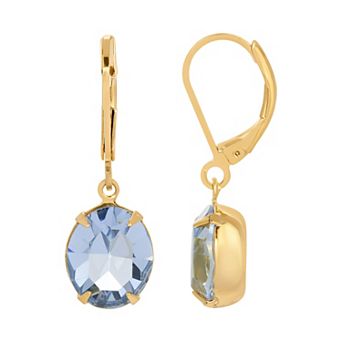 1928 Gold Tone Light Blue Crystal Drop Earrings