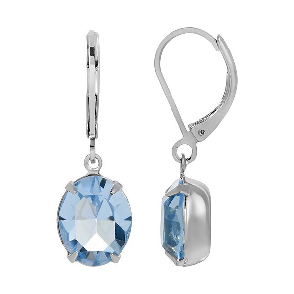 1928 Silver Tone Light Blue Crystal Drop Earrings