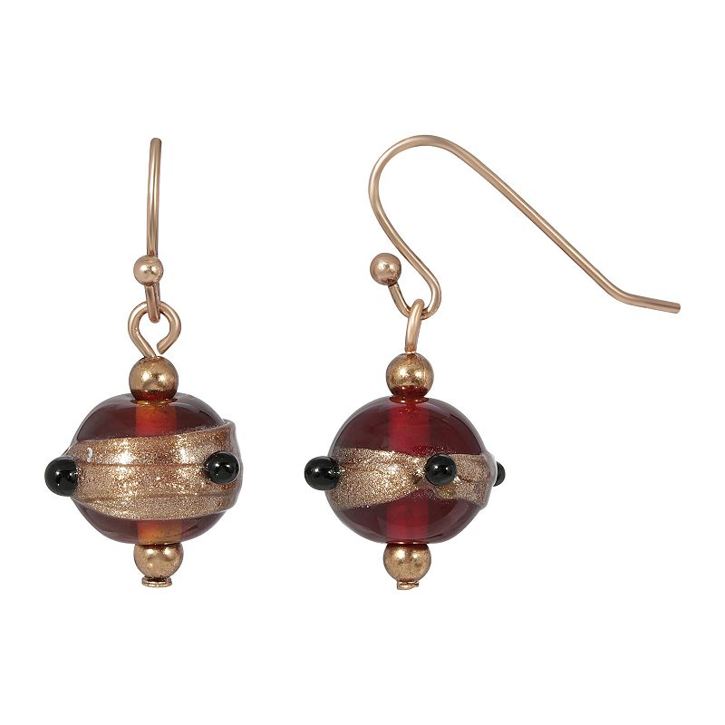 64244955 1928 Copper Tone Brown Bead Wire Drop Earrings, Wo sku 64244955