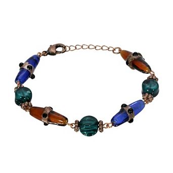 1928 Copper Tone Multi Color Beaded Bracelet