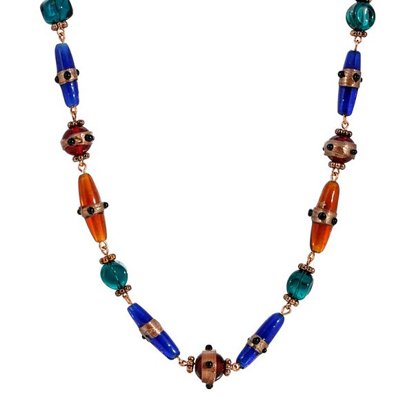 1928 Copper Tone Multicolored Beaded Necklace