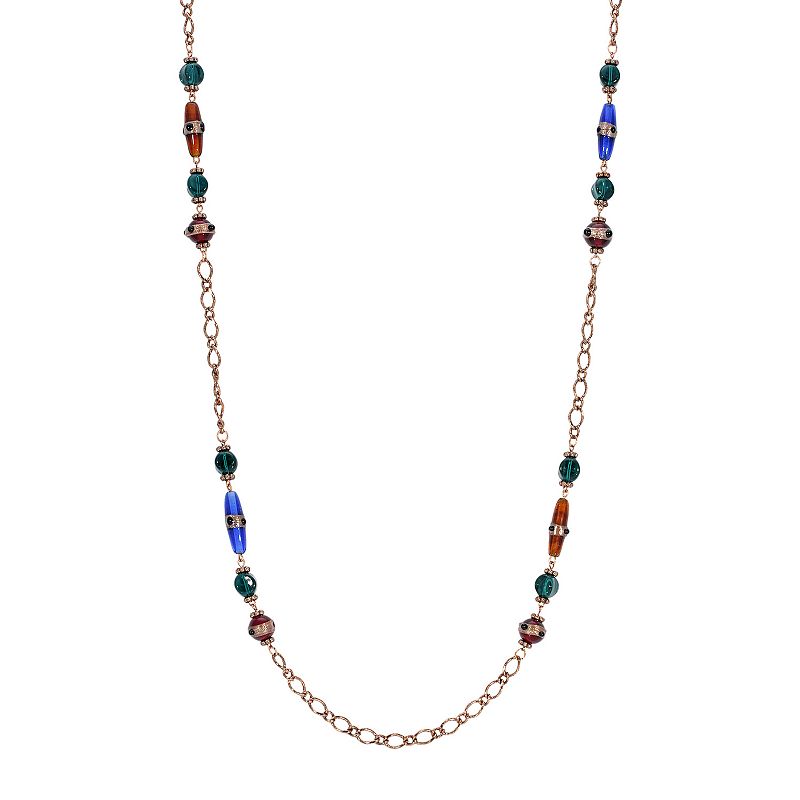 1928 Copper Tone Multicolored Strandage Necklace, Womens
