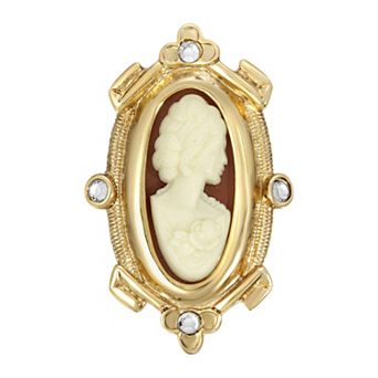 1928 Gold Tone Simulated Carnelian Cameo Oval Pin