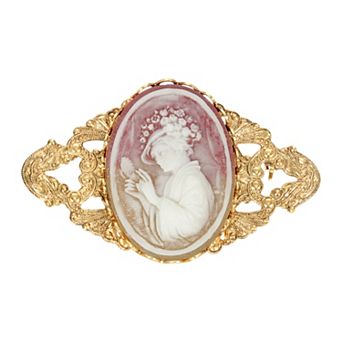1928 Gold Tone Simulated Carnelian Cameo Bar Pin